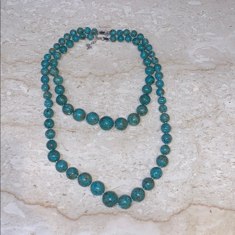 Two authentic azurite chrysocolla round stone necklaces